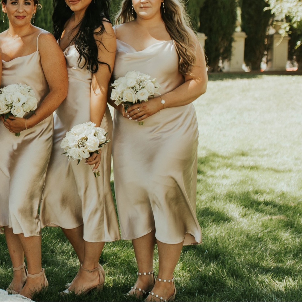 Gold satin slip dress